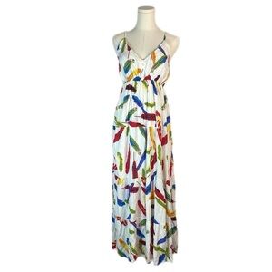 Boho Feather print multi color maxi dress size small